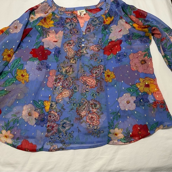 Fig & Flower Womens Floral Puff Sleeve Top 3X Peasant Boho Cottagecore Flowy - Picture 6 of 12